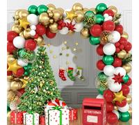 Kit Arco di Palloncini Natalizi, Ghirlanda Natalizia Da 163 Pezzi con Palloncini Verdi, Rossi, Bianchi e Oro, Palloncini a Stella in Alluminio Dorati, Ghirlanda di Palloncini per Decorazioni Natalizie