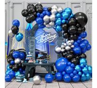 Kit arco ghirlanda fiore palloncino blu e nero, 122 pezzi blu, argento e oro palloncini metallici arco perfetto per compleanno di un bambino, cerimonia di laurea, festa del vino, addio al celibato, fe