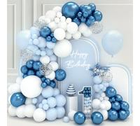 Kit Arco Palloncini Blu e Bianchi, Palloncini Compleanno Blu Con Palloncini Blu Metallizzati Palloncini Bianchi Palloncini Blu Chiaro,18 12 10 5 Pollici Palloncini Per Decorazioni Compleanno Comunione