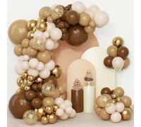 Kit Arco Palloncini Marroni-QIFU 108 Pezzi Arco Palloncini Caffè Con Beige Bianchi Marroni Nudo e Metallizzati Oro Per Decorazioni Compleanno Baby Shower Matrimonio Comunione Laurea Battesimo Bimbo