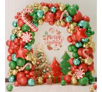 Kit Arco Palloncini Natalizi, 151pcs Ghirlanda Palloncini Natale Rosso Verde Oro con Palloncini Foil Bastoncino Di Zucchero Stella Caramella, Decorazione Natale Rosso Verde per Festa Natale Capodanno