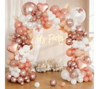Kit Arco Palloncini Oro Rosa, 128 Pezzi Ghirlanda Palloncini Compleanno Bianco Arancione e Palloncini Coriandoli Oro Rosa per Decorazioni Compleanno Bimba, Baby Shower, Matrimonio, Fidanzamento