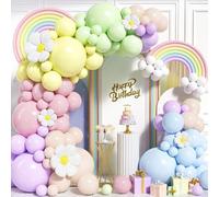 Kit Arco Palloncini Pastello, 117 Pezzi Ghirlanda Palloncini Arcobaleno con Palloncini Margherita per Ragazza Donna Compleanno Baby Shower Nozze Anniversario Festa Decorazione