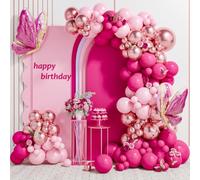 Kit Arco Palloncini Rosa,112 Pezzi Arco Per Palloncini Compleanno Rosa Oro con Palloncini Fucsia e Rosa, Ghirlanda Palloncini Pink Scuro per Decorazioni Compleanno, Matrimonio, Battesimo, Anniversario