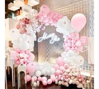 Kit Arco Palloncini Rosa Bianco, 151 Pezzi 5 10 12 18 Pollici Ghirlande Palloncini Rosa Pastello con Adesivi Farfalla per Baby Shower Matrimonio Addio al Nubilato Decor Festa