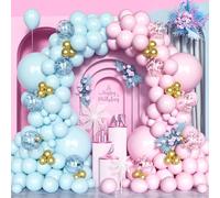 Kit Arco Palloncini Rosa Blu, 125 Pezzi Ghirlanda di Palloncini Rosa Blu Pastello con Palloncini Coriandoli Palloncino Oro per Rivelazione di Genere Ragazzi Ragazze Baby Shower Decor Festa Compleanno