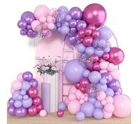 Kit Arco Palloncini Rosa Viola - 110 Pezzi Kit Arco per Palloncini Compleanno con Rosa Viola e Metallizzati assieme a Confetti, Palloncino Elio per Decorazioni Compleanno, Baby Shower, Matrimonio