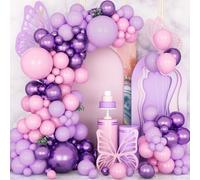 Kit Arco Palloncini Rosa Viola, 133 Pz Palloncini Argento Viola Metallico Rosa con Coriandoli Palloncini per Compleanno Ragazze Baby Shower Matrimonio Anniversario Decorazioni