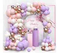 Kit Arco Palloncini Rosa Viola, 97pz Ghirlanda Palloncini Viola Rosa Pastello con Palloncini Lilla Palloncini Oro Rosa Bianco per Decorazioni Compleanno Baby Shower Battesimo Nascita Bimba Matrimonio