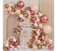 Kit Arco Palloncini Struttura Palloncini Compleanno, 114 Pezzi Elio Palloncini Oro Rosa, Bianchi, Arancione Tenero, Rosso Metallizzati per Decorazioni Compleanno Bimba, Battesimo Bambino, Matrimonio