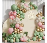 Kit Arco Palloncini Verdi Rosa, 132 Pz Kit Palloncini Compleanno Verde Salvia Rosa Pastello, Ghirlanda Palloncini Verde Oliva Per Decorazioni Compleanno Matrimonio Comunione Battesimo Bambino