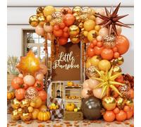 Kit arco palloncino autunno terracotta bruciato arancione marrone autunno | Palloncini a forma di stella e foglia arancione marrone chiaro giallo beige oro per Friendsgiving Ringraziamento zucca