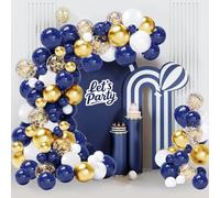 Kit Arco Palloncino Blu Navy Oro, Palloncini Compleanno Blu Con Palloncini Oro Metallizzati Bianchi Azzurri,Decorazioni per Feste per Compleanno Ragazzi, Battesimo Bimbo, Laurea