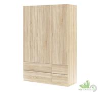 KIT ARMADIO 3 ANTE 4 CASSETTI 135X52X200H CM CAMERA DA LETTO LEGNO ROVERE