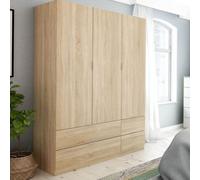 KIT ARMADIO 3 ANTE 4 CASSETTI 135X52X200H CM CAMERA DA LETTO LEGNO ROVERE
