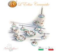 Kit Arredo bagno 8 pz in ottone cromato e ceramica tinta a mano TULIPANI VERDE