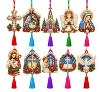 Kit Arte Perle Natalizie 10 Pezzi Fai da te Croce di Gesù Materiali | Set di Pittura con Perle e Strass Fatto a Mano Adulti Casa Cristiana Ufficio Scuola Casale Albero Parete Festa Vacanz