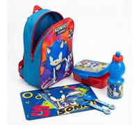 Kit Asilo Sonic il Riccio Zaino 28cm Borraccia Portapranzo Posate Set Pappa Scuo