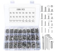 Kit Assortimento Bulloni Ad Esagono Incassato, Dadi e Rondelle, Vite a Testa Svasata, Viti a Testa Piana per Macchine, Bulloni Cilindrici in Acciaio Inox Set, M2 M3 M4 M5 (1500 Argento)