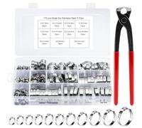 Kit Assortimento Di 170 Fascette Stringitubo A Orecchio Singolo Con Pinza Da 5,8-33,1 Mm, Fascetta For Tubi In Acciaio Inossidabile 304, Anelli Di Crimpatura For Tubi