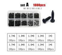 Kit assortimento di microviti in acciaio nero - 300-2010 pezzi Viti autofilettanti a testa tonda for lavorazione del legno di precisione (misure da M1 a M4)(Set A 1000pcs)