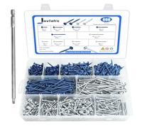 Kit assortito di 660 viti con foro tascabile, 5 misure #8 x 1, 1-1/4", 1-1/2", 2", 2-1/2", Set di viti per legno autofilettanti a filettatura grossa, rivestite di blu e zincate, punta di guida inclusa