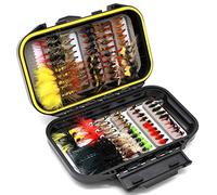 Kit assortito di mosche per pesca a mosca, nyphms secco e bagnato, Tenkara Popper Streamer Woolly Bugger per trota, spigola, salmone, Steelhead, con scatola per mosche (kit da 100 mosche da pesca)