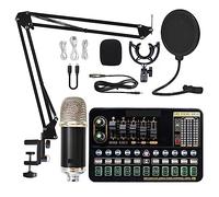Kit Attrezzatura Podcast Kit scheda audio for microfono a condensatore con braccio a forbice regolabile for microfono Studio professionale Wireless Karaoke MIC(Black Silver BM900)