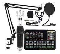 Kit Attrezzatura Podcast Kit scheda audio for microfono a condensatore con braccio a forbice regolabile for microfono Studio professionale Wireless Karaoke MIC(Black WXH1000 Suit)