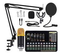 Kit Attrezzatura Podcast Kit scheda audio for microfono a condensatore con braccio a forbice regolabile for microfono Studio professionale Wireless Karaoke MIC(Gold BM900 Suit)