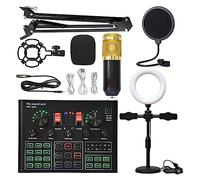 Kit Attrezzatura Podcast Microfono a condensatore professionale Scheda audio karaoke wireless con luce di riempimento staffa a sbalzo(Gold suit)