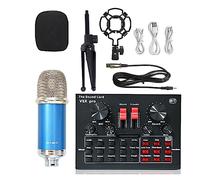 Kit Attrezzatura Podcast Microfono Karaoke wireless Treppiede WXH1000amp; BM900 Scheda audio USB V8XPRO Microfono a condensatore da studio professionale for PC Phone MIC(Blue BM900 V8XPRO)