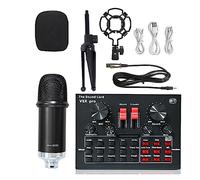 Kit Attrezzatura Podcast Microfono Karaoke wireless Treppiede WXH1000amp; BM900 Scheda audio USB V8XPRO Microfono a condensatore da studio professionale for PC Phone MIC(Black BM900 V8XPRO)