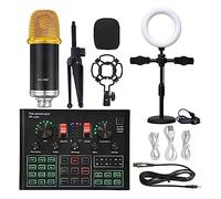 Kit Attrezzatura Podcast Pacchetto microfono professionale a condensatore da studio Kit microfono WXH1000 con scheda audio live Wireless Karaoke(Gold BM900 LED)