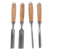 Kit Attrezzi per Lavorare Legno 4 Pezzi 6 12 18 24mm | Acciaio e Legno, Scalpello Piatto e Semicircolare, per Rinforzo Ligneo e Incisione, Accessori Inclusi