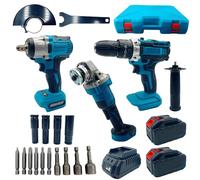 Kit Attrezzi Professionali 88V Valigetta Trapano Avvitatore Smerigliatrice Angolare e Trapano a Impulsi 2 Batterie 14 Punte- Kit 3 IN 1