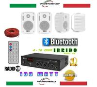 KIT AUDIO 100 WATT FILODIFFUSIONE BLUETOOTH+USB+RADIO FM+TELECOMANDO + 4 CASSE