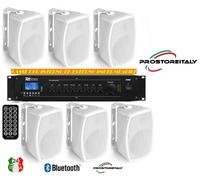 KIT AUDIO FILODIFFUSIONE BLUETOOTH+ 6 CASSE PER ESTERNI IMPERMEABILI CON STAFFE