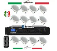 KIT AUDIO FILODIFFUSIONE BLUETOOTH+USB+TELECOMANDO+12 CASSE DA INCASSO CM 16