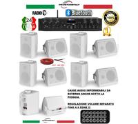 KIT AUDIO FILODIFFUSIONE PER ESTERNO : 6 CASSE+AMPLIFICATORE+RADIO FM+BLUETOOTH