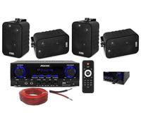 KIT AUDIO FILODIFFUSIONE PER LOCALI CON BLUETOOTH,SLOT USB, TELECOMANDO CON CASSE BIANCHE O NERE (4 CASSE NERE)