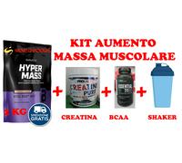 KIT AUMENTO MASSA HYPER MASS GAINER PROTEINE CACAO 2 KG SHAKER CREATINA SHAKER