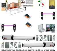 KIT AUTOMAZIONE CANCELLO 4 MT 2 ANTE 2 MOTORI CBR 220 V RADIOC 2 FOTO SELET FARO