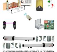 KIT AUTOMATISMO CANCELLO 4 MT 2 ANTE MOTORI 220 V FOTOC RADIOCOM CBR LAMPEGG