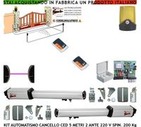 KIT AUTOMATISMO CANCELLO BATTENTE 5 MT 2 ANTE CED 2 MOTORI 220 V 2 RAD FOTO FARO