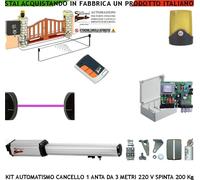 KIT AUTOMAZIONE CANCELLO 1 ANTA 3 MT KIT MOTORE 220 V CED FOTO RADIOC FARO SELET
