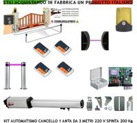 KIT AUTOMAZIONE CANCELLO 3 MT 1 ANTA 1 MOTORE 220 V 2 FOTOC 4 RADIOC 2 PALI FARO