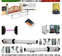 KIT AUTOMAZIONE CANCELLO 6 MT 2 ANTE CED 2 MOTORI 220 V RADIOC FOTOC FARO SELETT