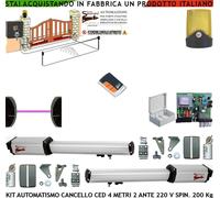 KIT AUTOMAZIONE CED CANCELLO AUTOMATICO 4 MT 2 MOTORI 220 V RADIOC FOTO LAMP SEL
