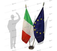 Kit Bandiera da Sala 3 posti in Acciaio Inox con Base da 280mm, Kit da Interno per Bandiere Completo di 3 aste in Acciaio da 200cm, Supporti tendi Bandiera in plexiglass, Lance e viteria